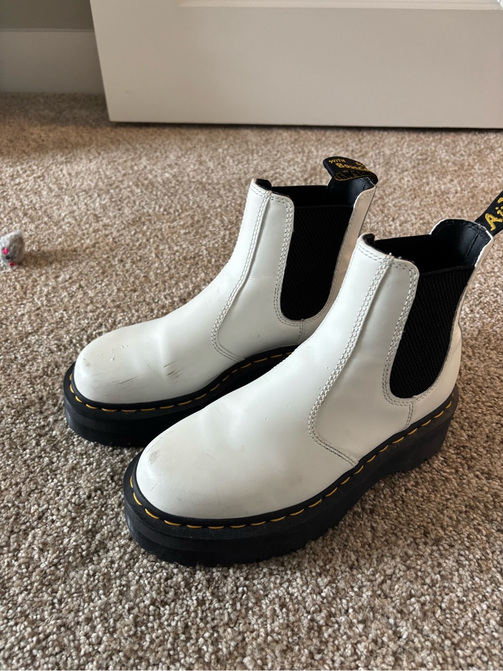 Dr. Martens White Chelsea Platform Boots with Black Sole